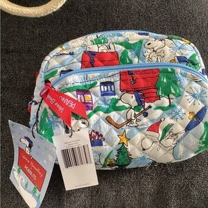 Vera Bradley Light Blue Quilted Cosmetic Bag with Snoopy Holiday Print
